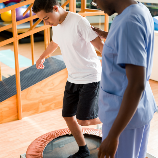 Mini trampolines for adults are used in physical therapy!